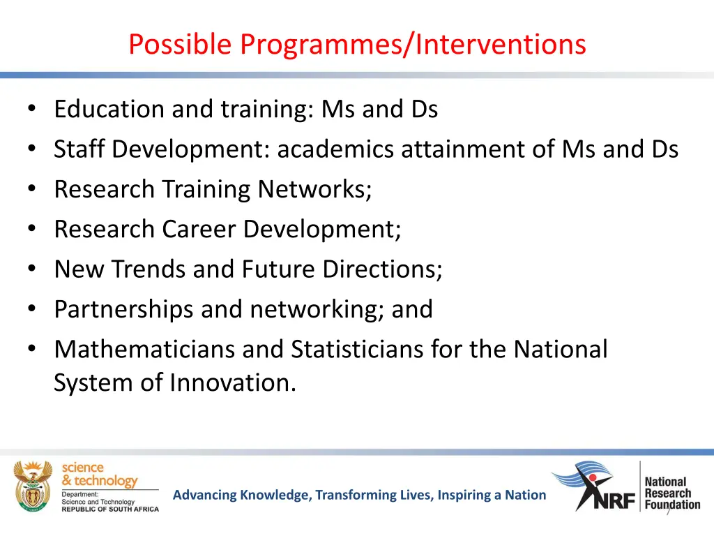 possible programmes interventions