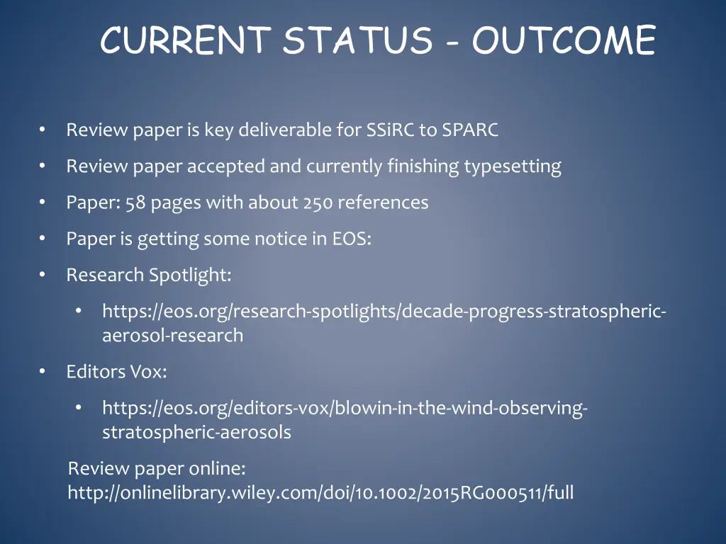 current status outcome