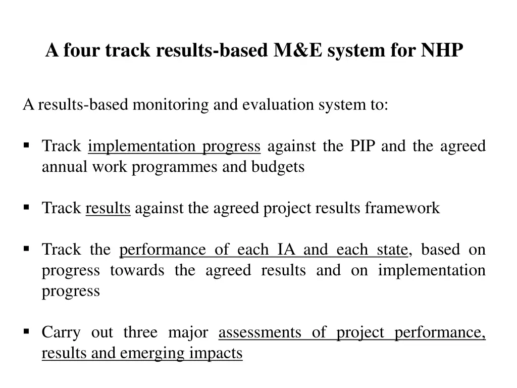 a four track results based m e system for nhp