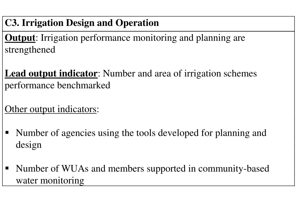 c3 irrigation design and operation