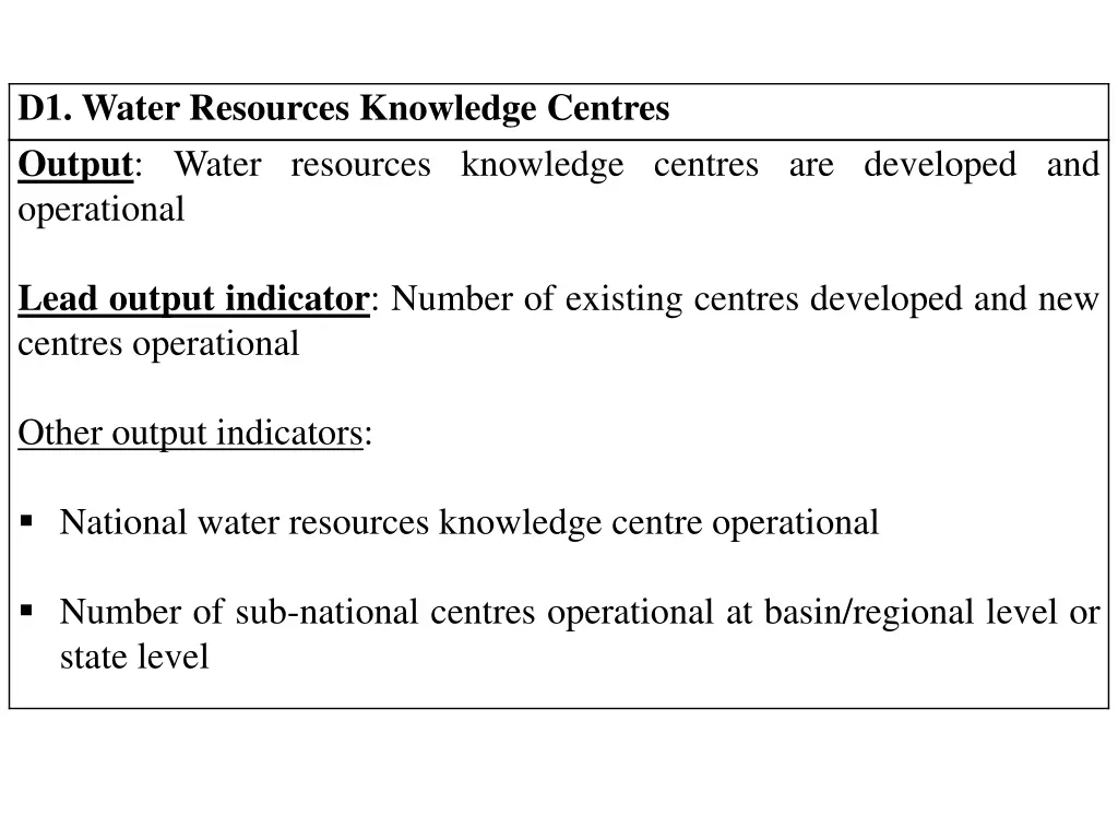 d1 water resources knowledge centres