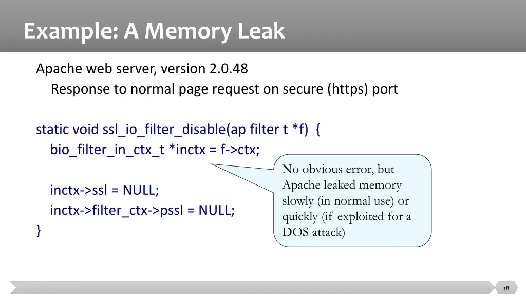 example a memory leak
