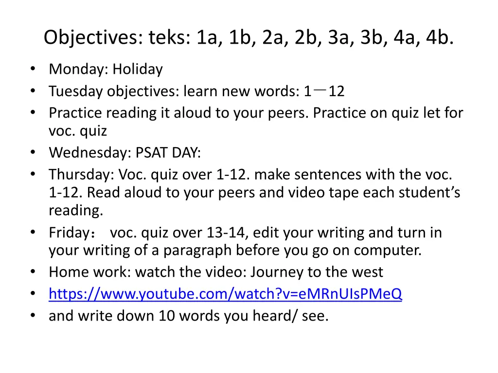 objectives teks 1a 1b 2a 2b 3a 3b 4a 4b