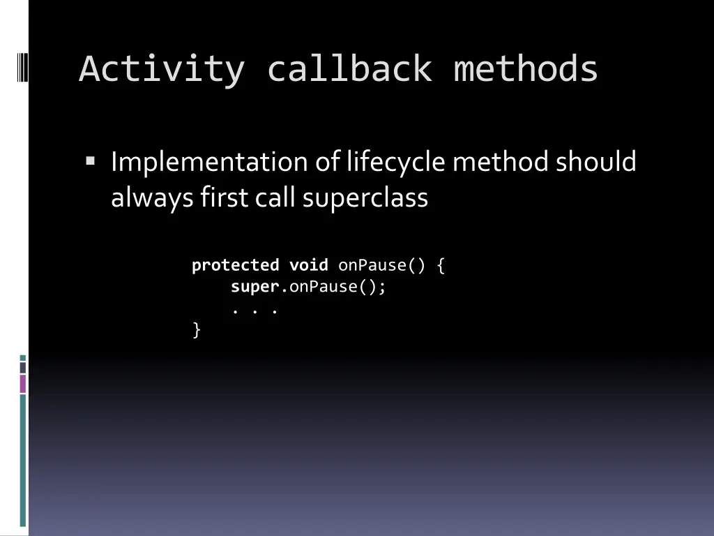 activity callback methods