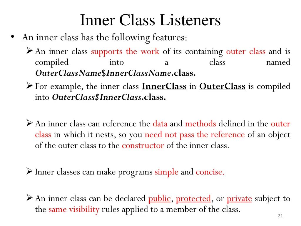 inner class listeners an inner class