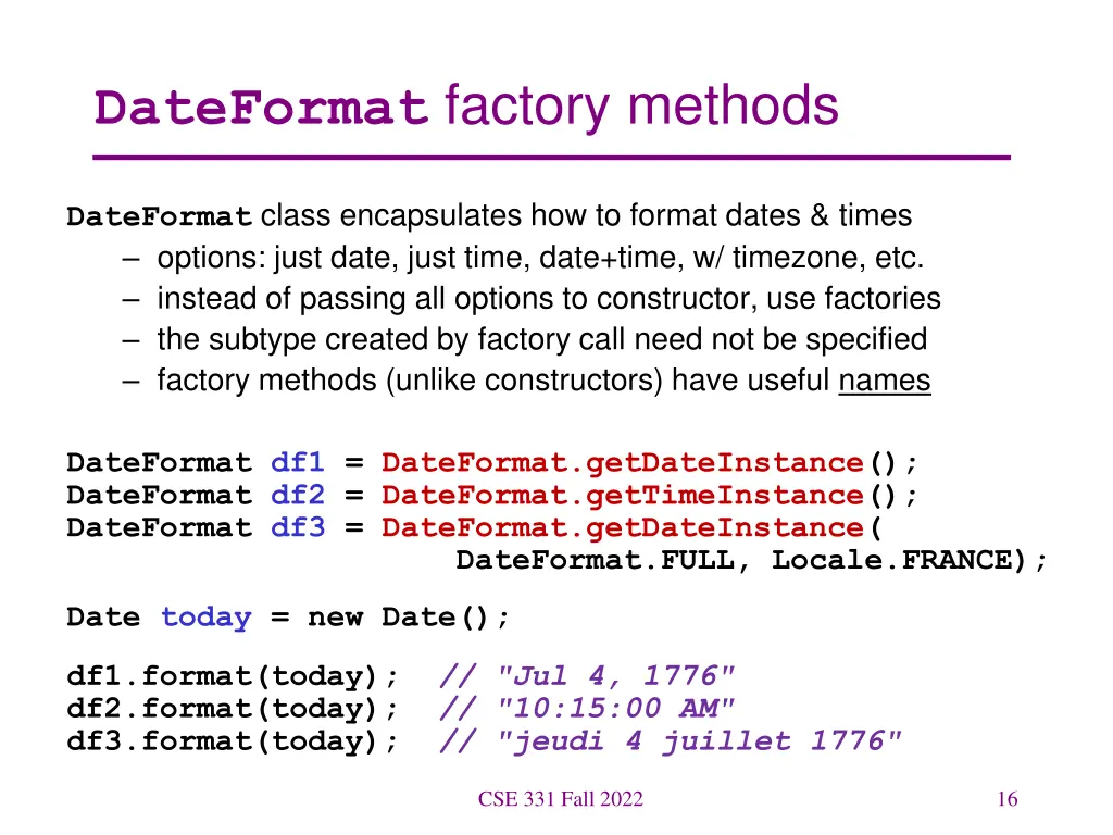 dateformat factory methods