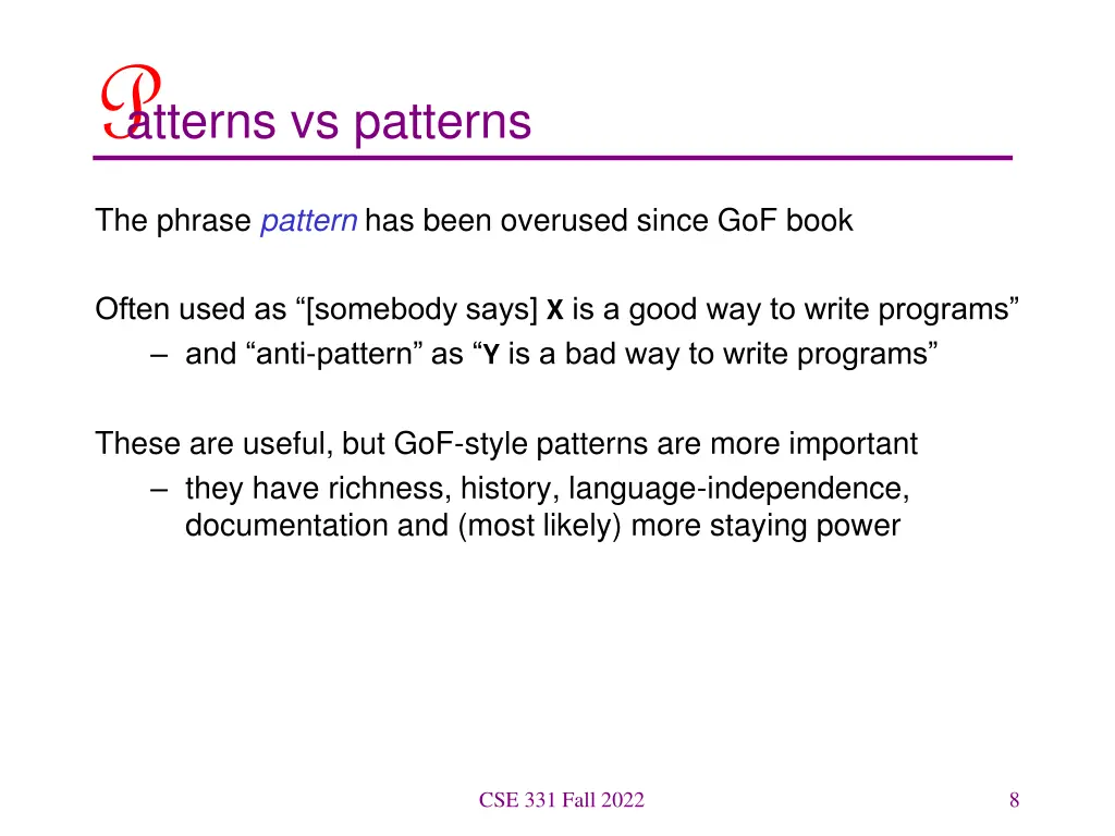 p atterns vs patterns