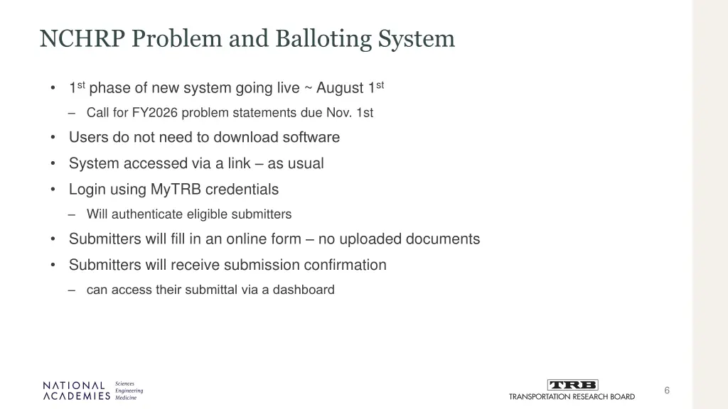 nchrp problem and balloting system
