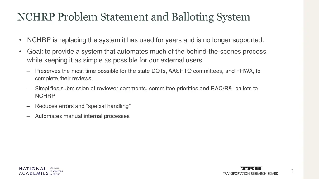 nchrp problem statement and balloting system