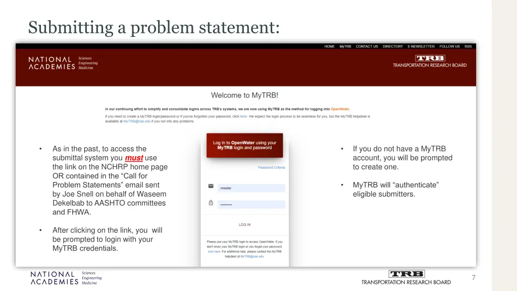 submitting a problem statement