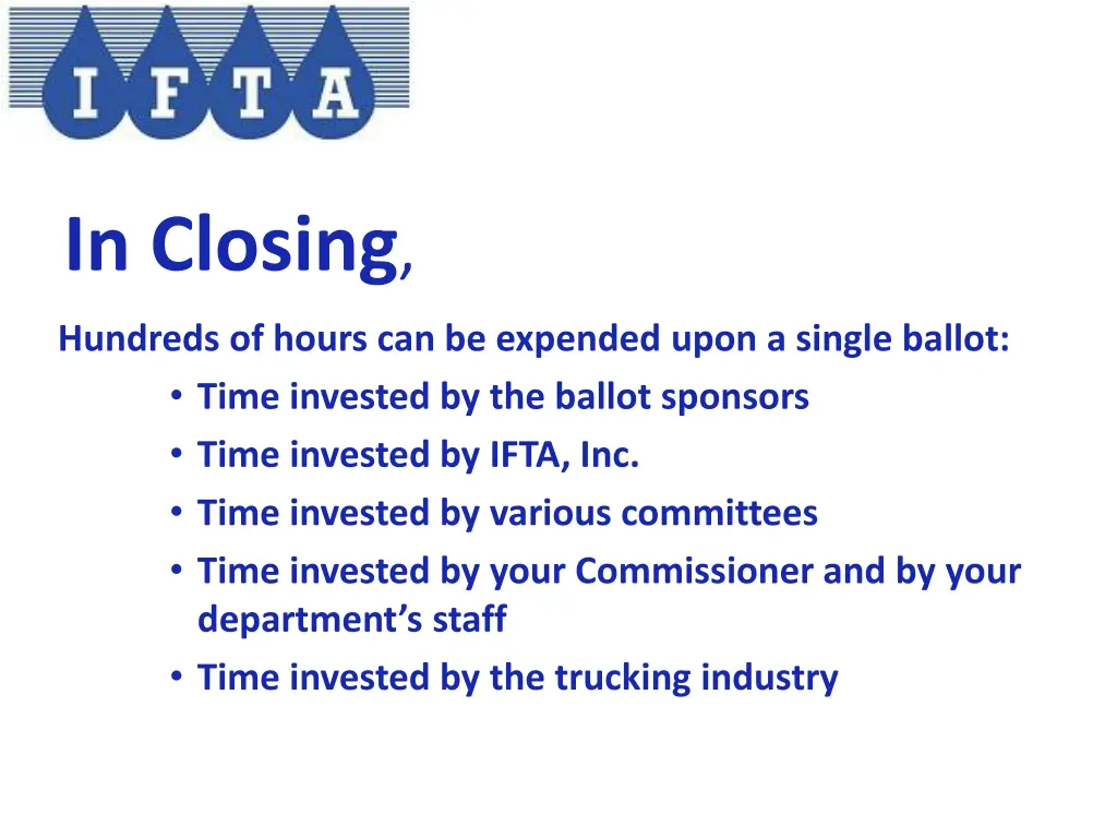 in closing