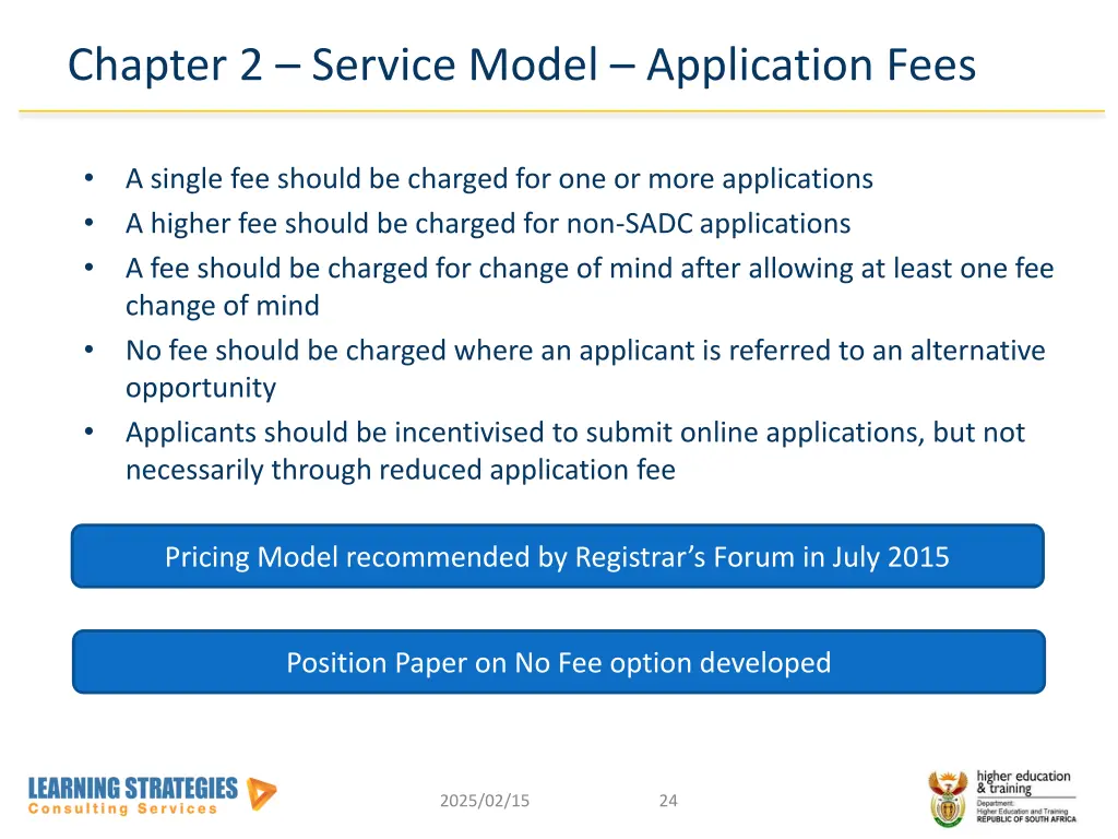 chapter 2 service model application fees