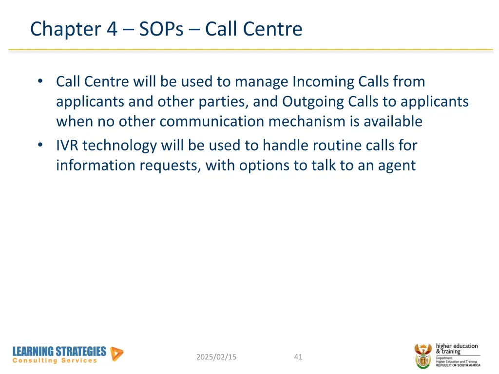 chapter 4 sops call centre