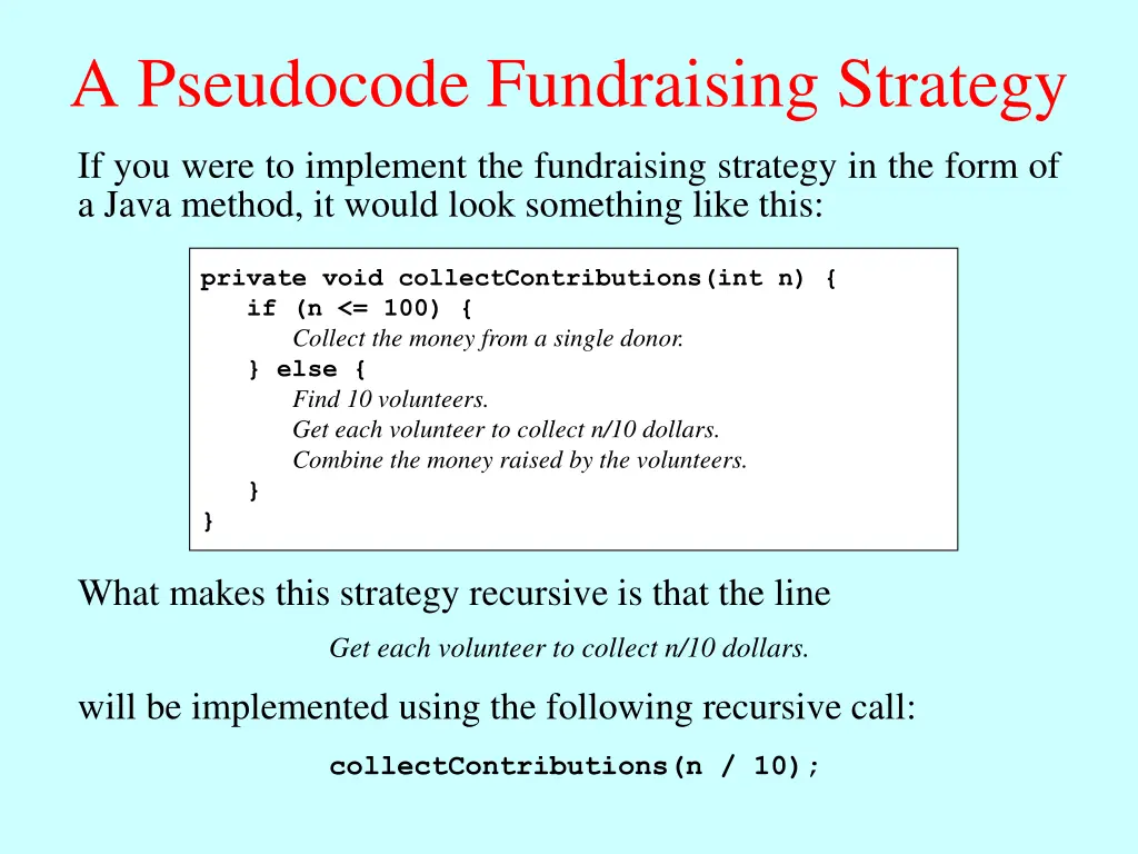 a pseudocode fundraising strategy