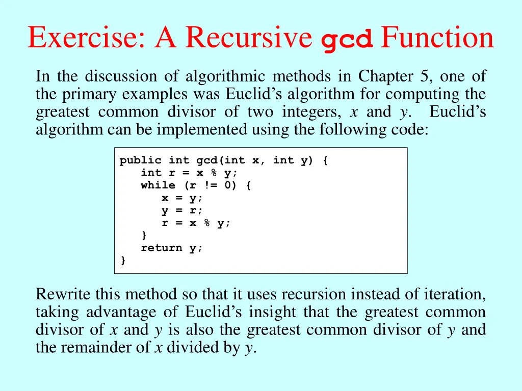 solution a recursive gcd function exercise