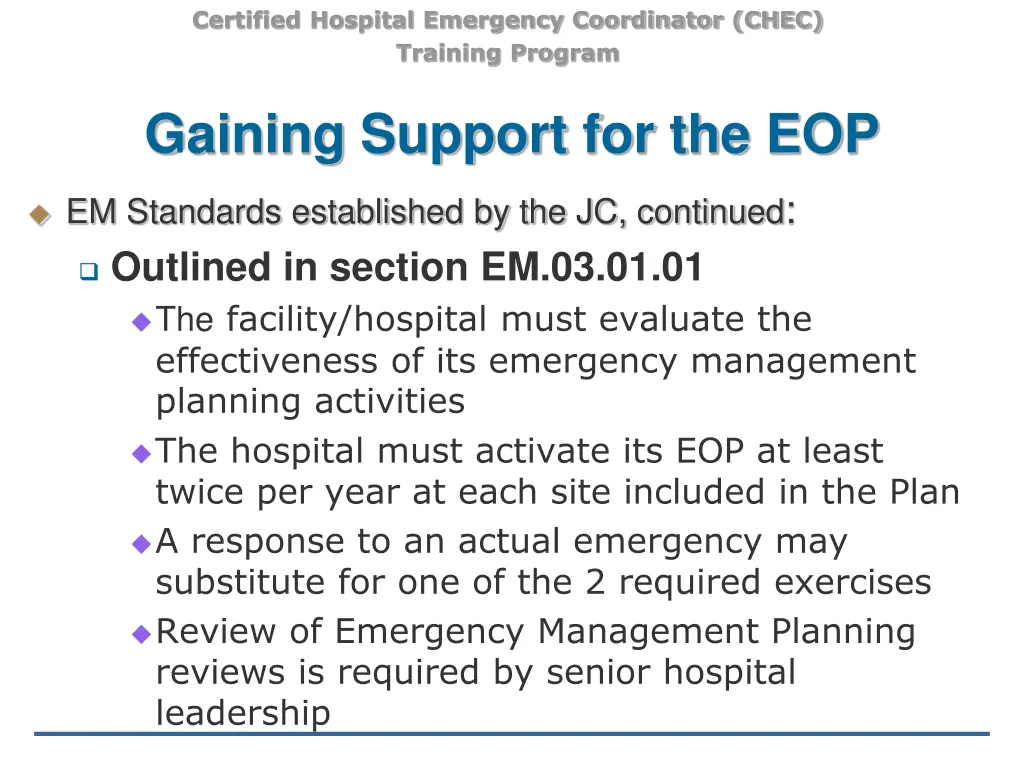 certified hospital emergency coordinator chec 18