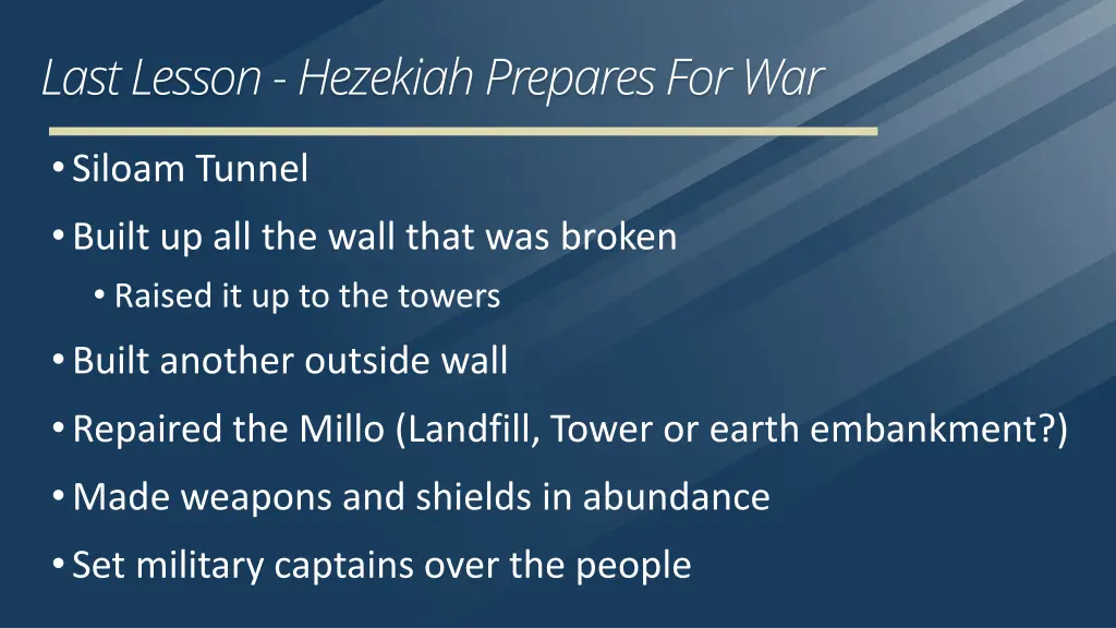 last lesson hezekiah prepares for war