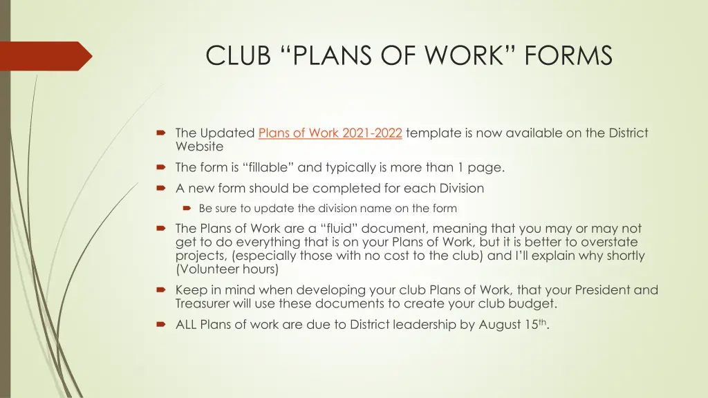 club plans of work forms