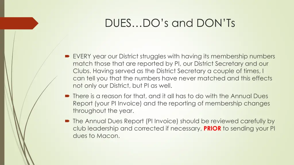 dues do s and don ts