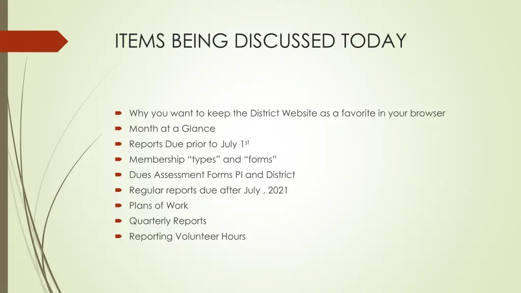items being discussed today