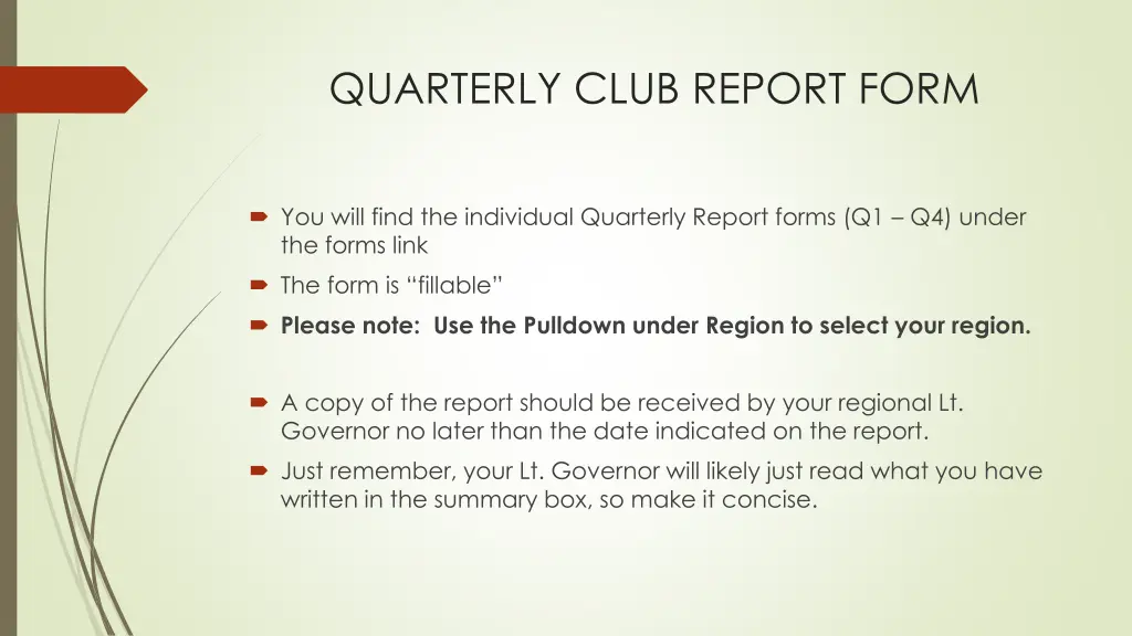 quarterly club report form 1