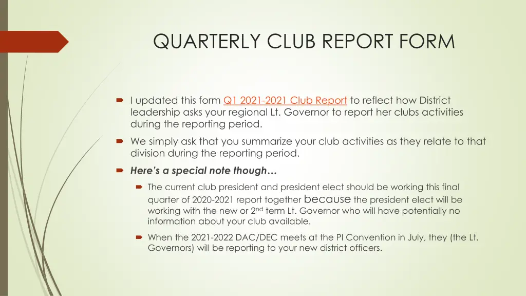 quarterly club report form