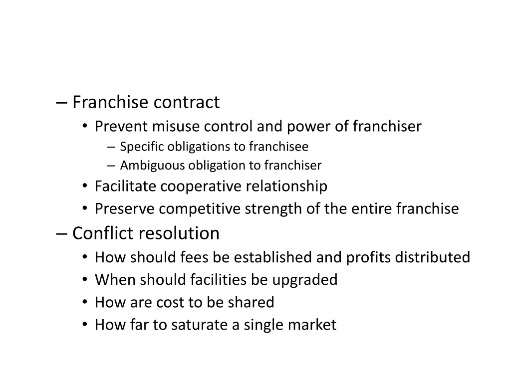 franchise contract prevent misuse control