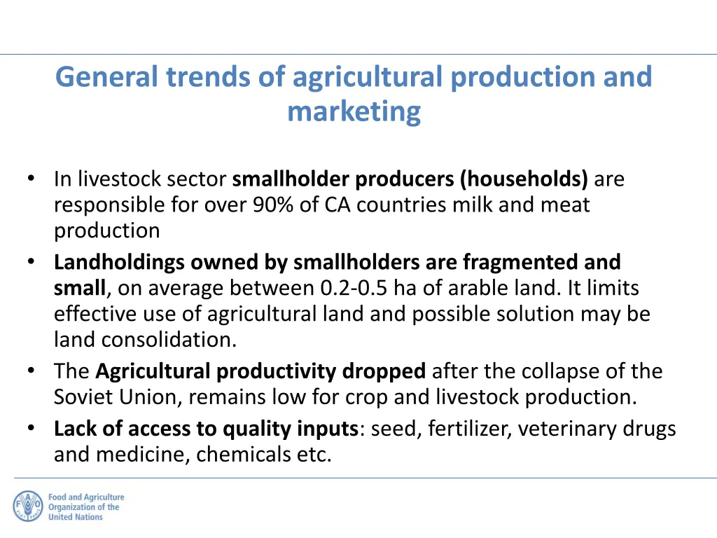 general trends of agricultural production