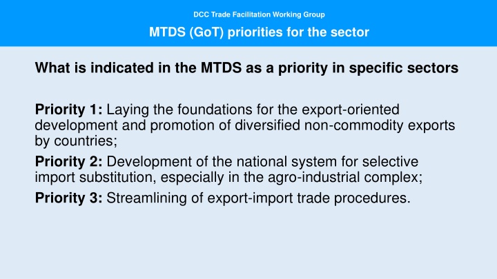 dcc trade facilitation working group mtds