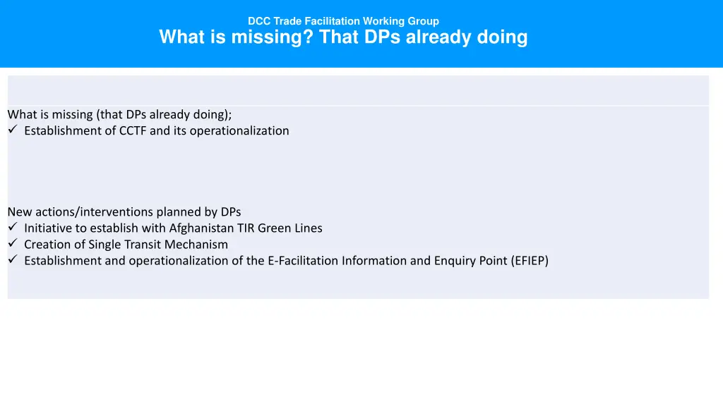 dcc trade facilitation working group what
