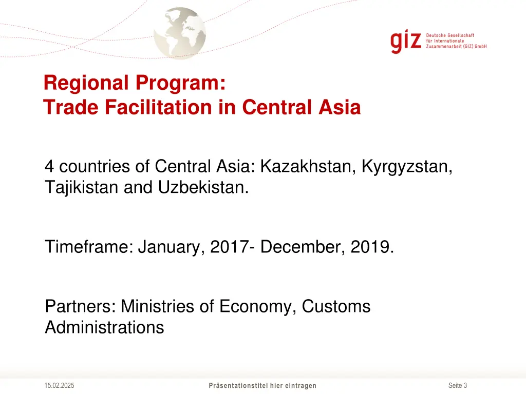 regional program trade facilitation in central