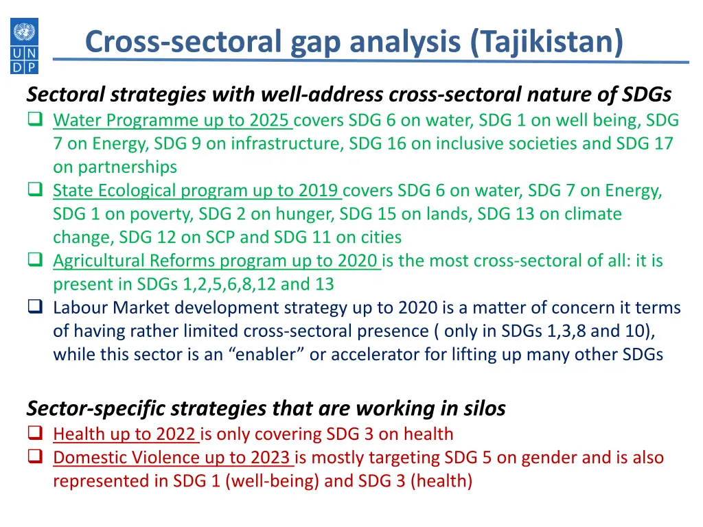 cross sectoral gap analysis tajikistan