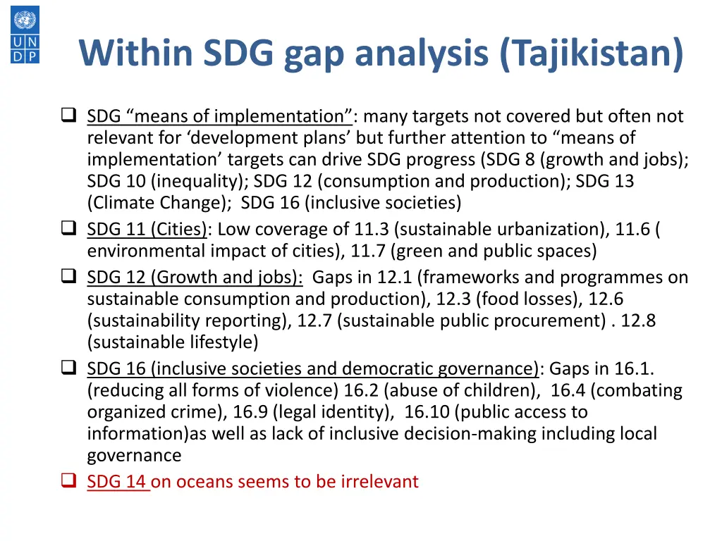 within sdg gap analysis tajikistan
