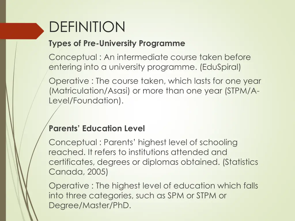 definition types of pre university programme