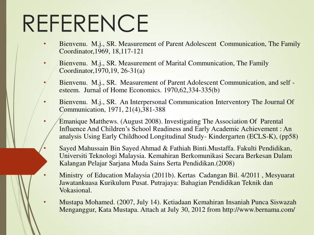 reference bienvenu m j sr measurement of parent