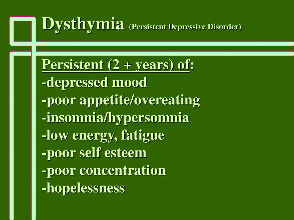 dysthymia persistent depressive disorder