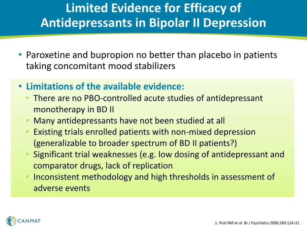 limited evidence for efficacy of antidepressants 1