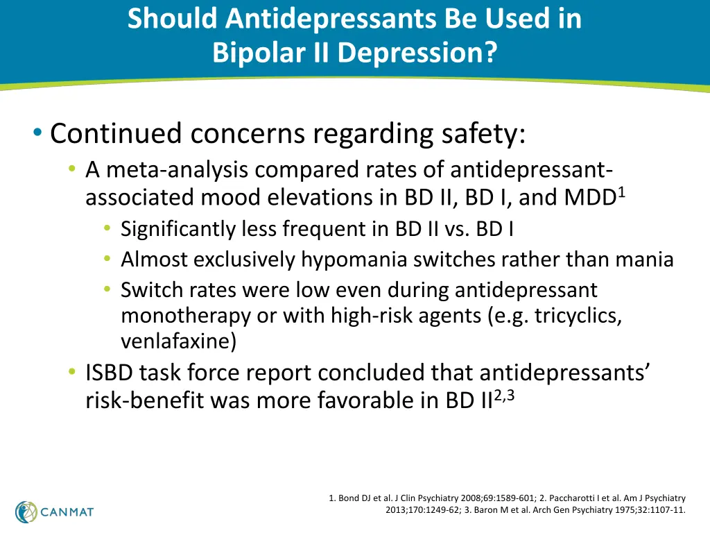 should antidepressants be used in bipolar