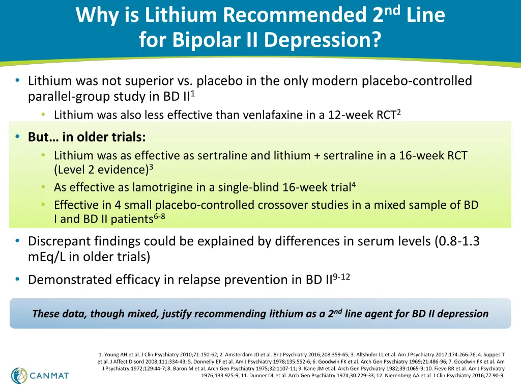 why is lithium recommended 2 nd line for bipolar