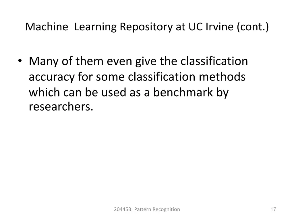 machine learning repository at uc irvine cont