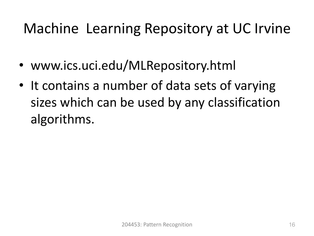 machine learning repository at uc irvine
