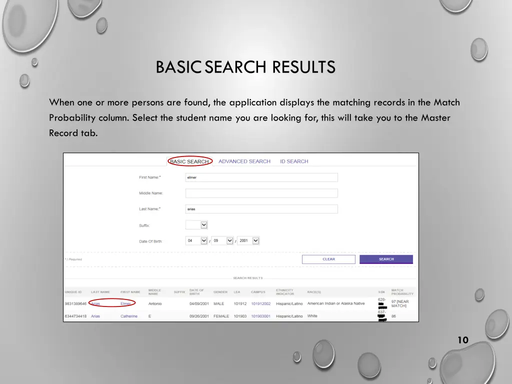basic search results