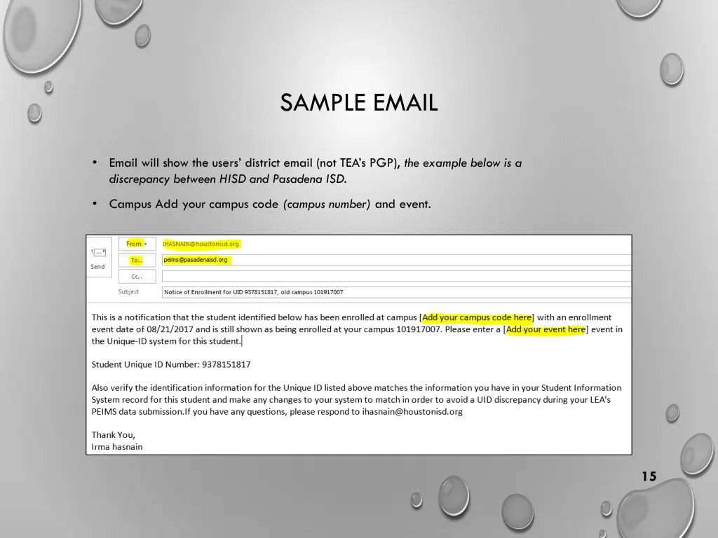 sample email