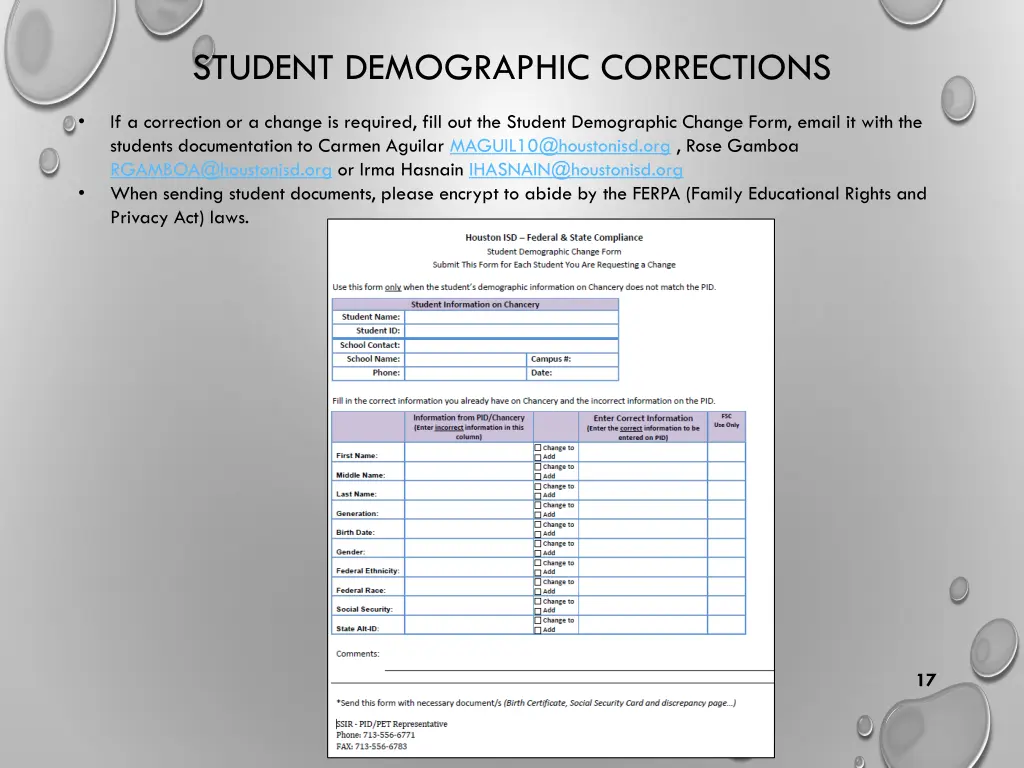 student demographic corrections