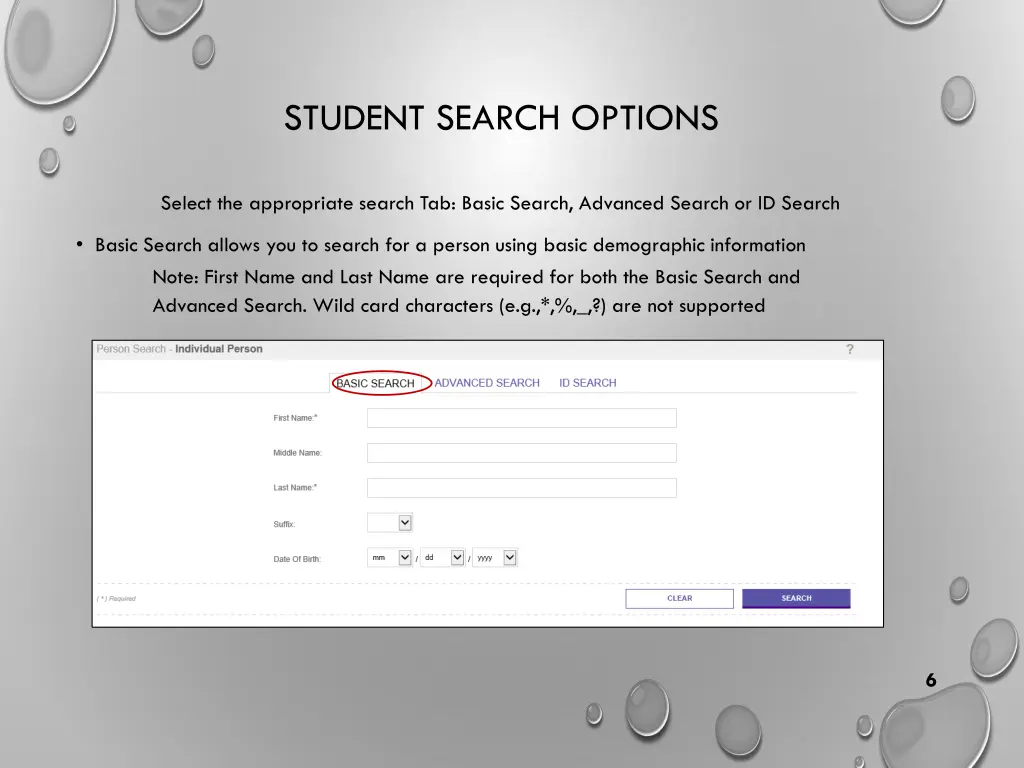 student search options