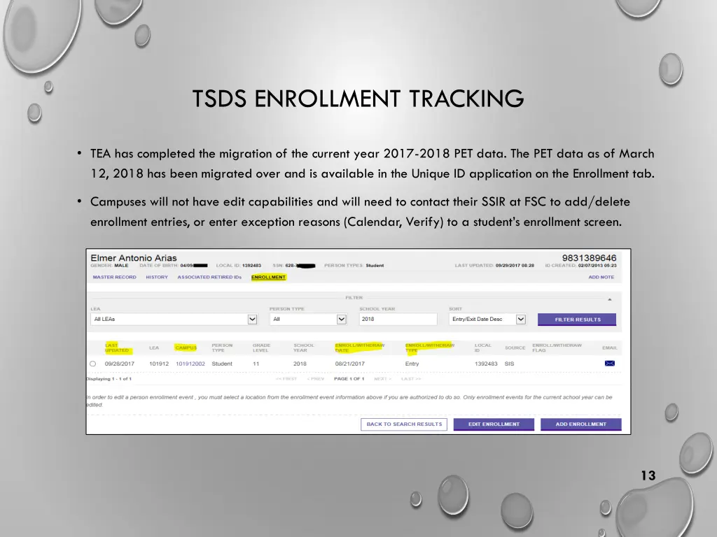 tsds enrollment tracking