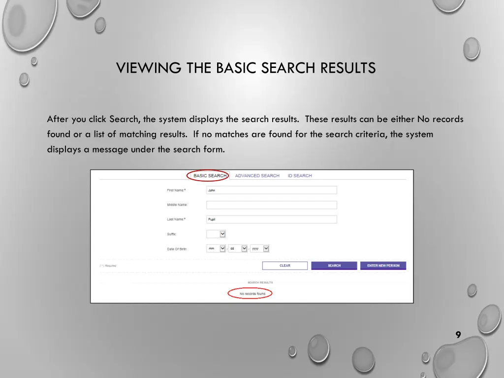 viewing the basic search results