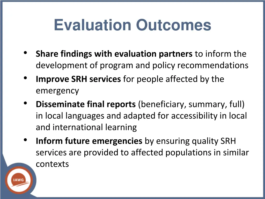 evaluation outcomes