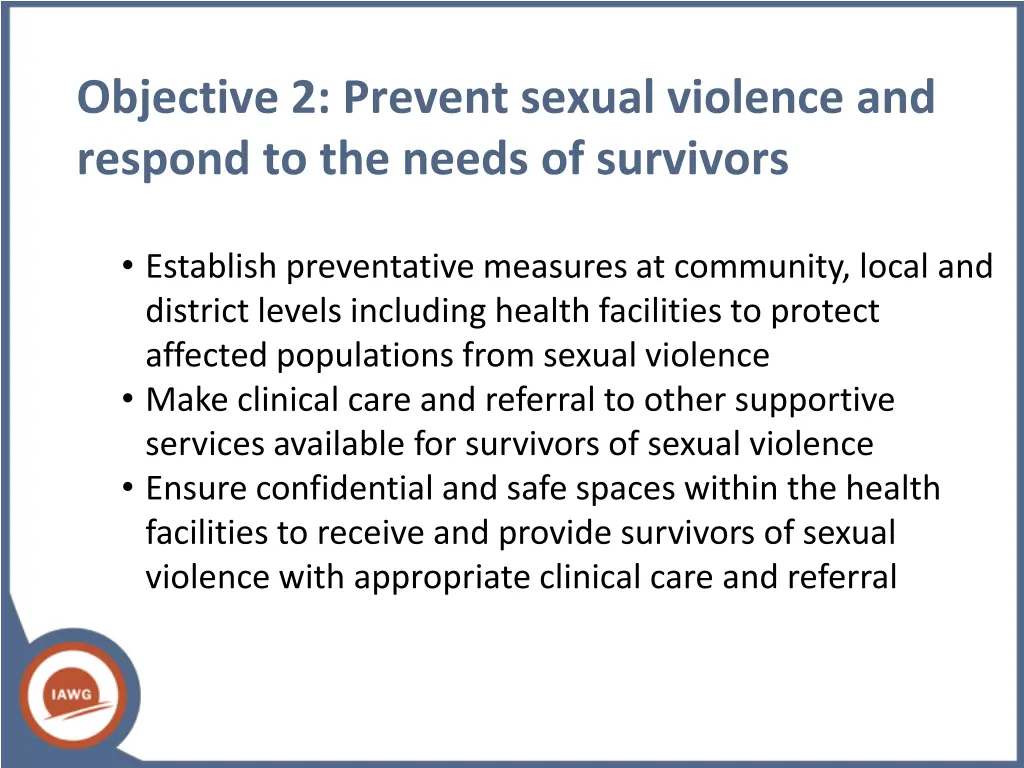 objective 2 prevent sexual violence and respond