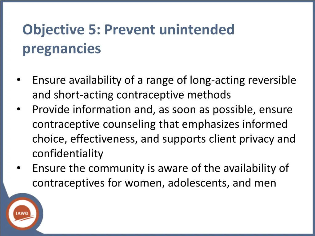 objective 5 prevent unintended pregnancies